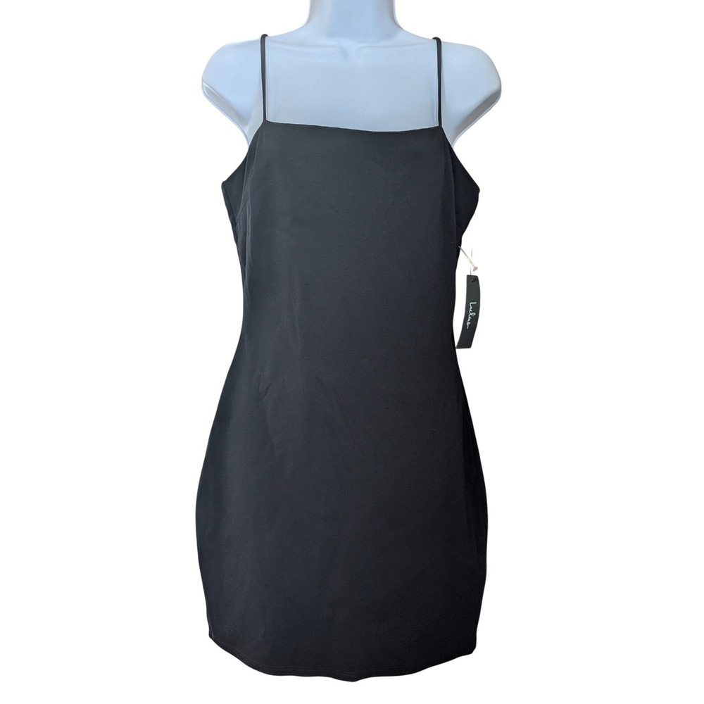 Lulus Toast To Life Black Spaghetti Strap Bodycon Mini Cocktail Dress Size L NWT